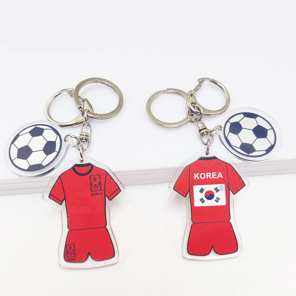 Acrylic football Jersey key chain with Germany and France flags, featuring football pattern pendant, from American Smart EP Qatar World Cup souvenir