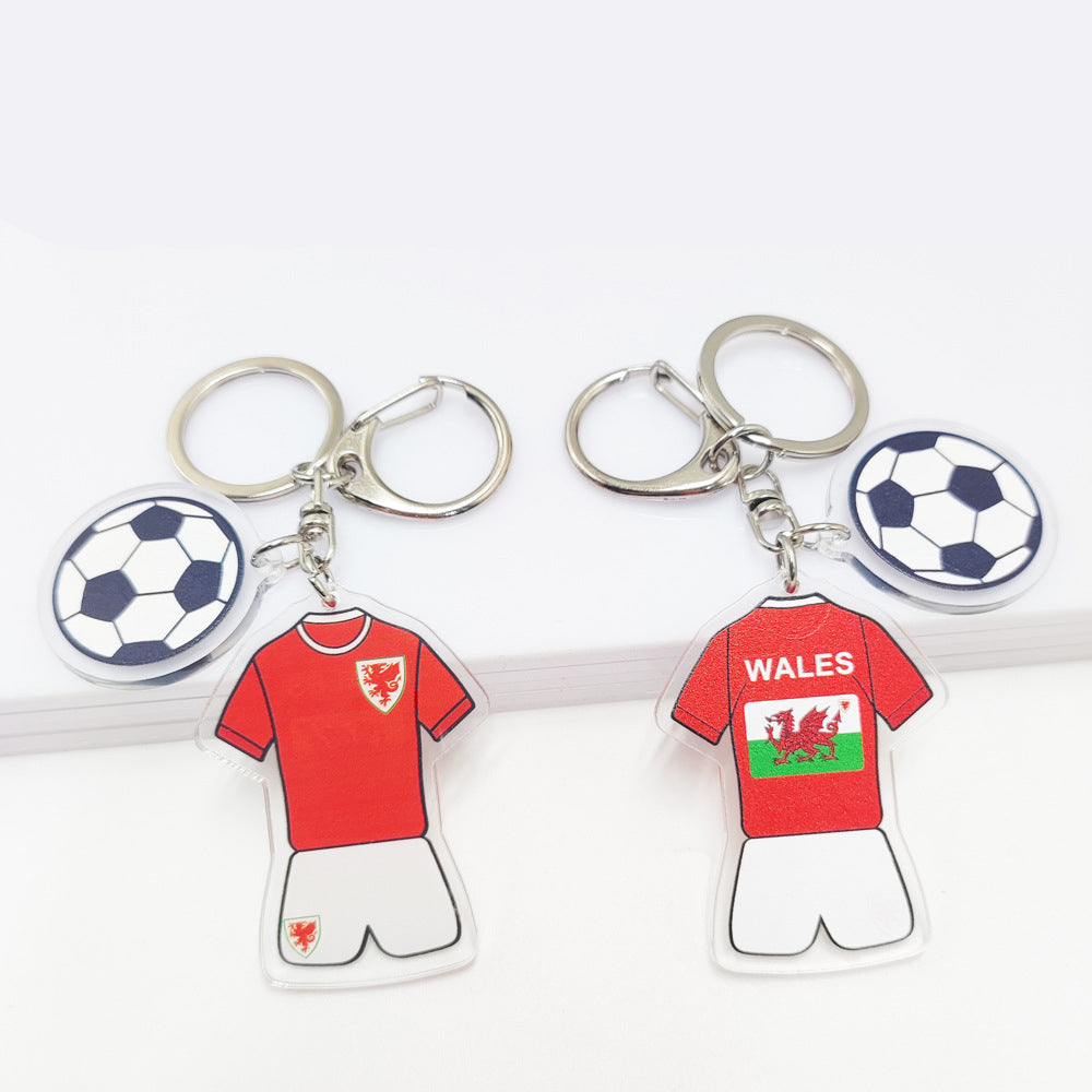 American Smart Qatar Football World Cup key chain with Germany and France flags, acrylic jersey pendant, football pattern accessory.