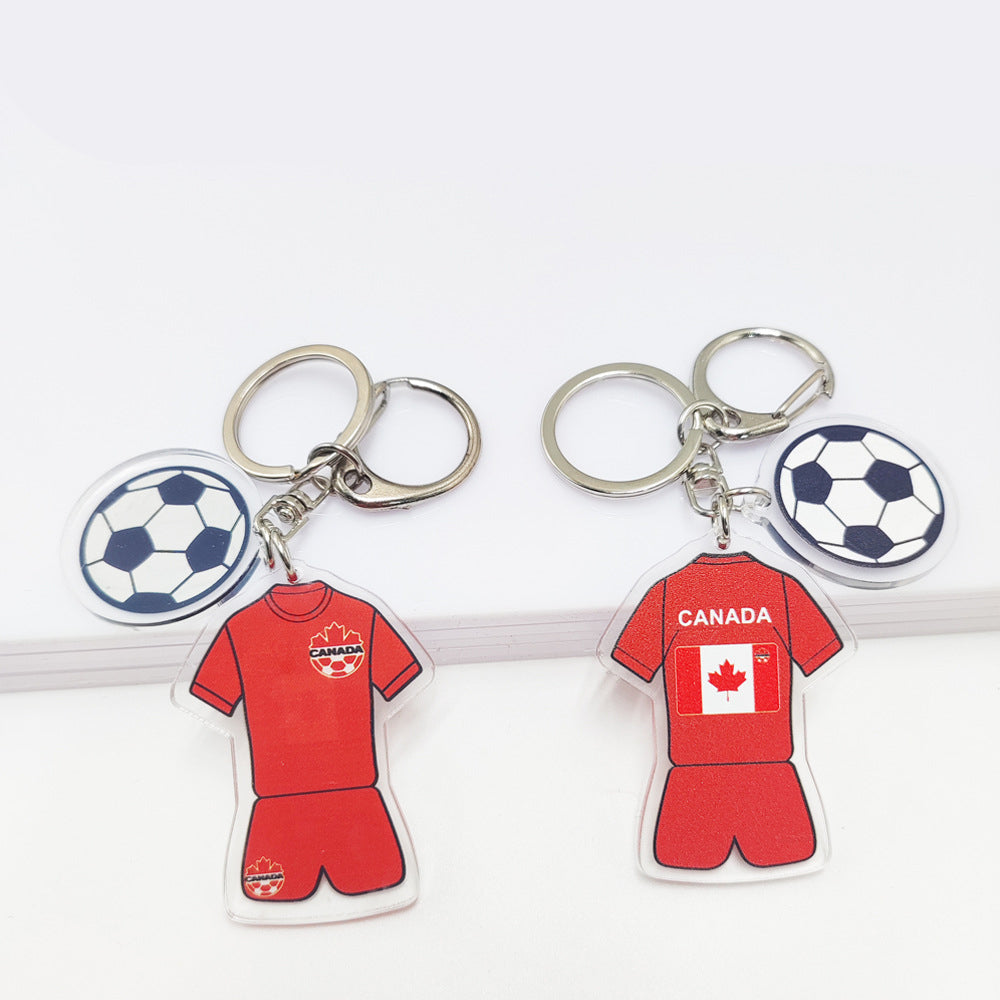 Acrylic football jersey key chain featuring Germany and France flags with football pattern pendant, souvenir from Qatar World Cup.