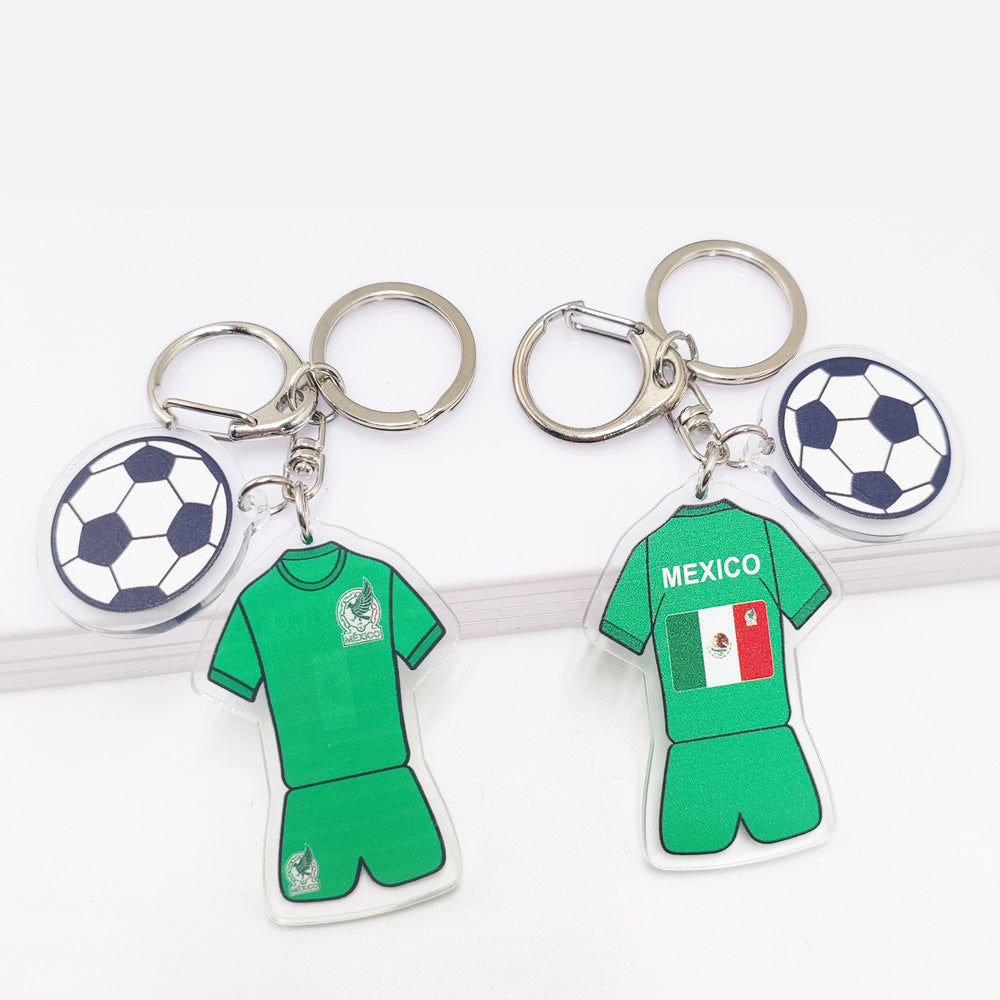 German and French flag key chain with acrylic football jersey and pattern pendant, featuring Qatar Football World Cup souvenir design.