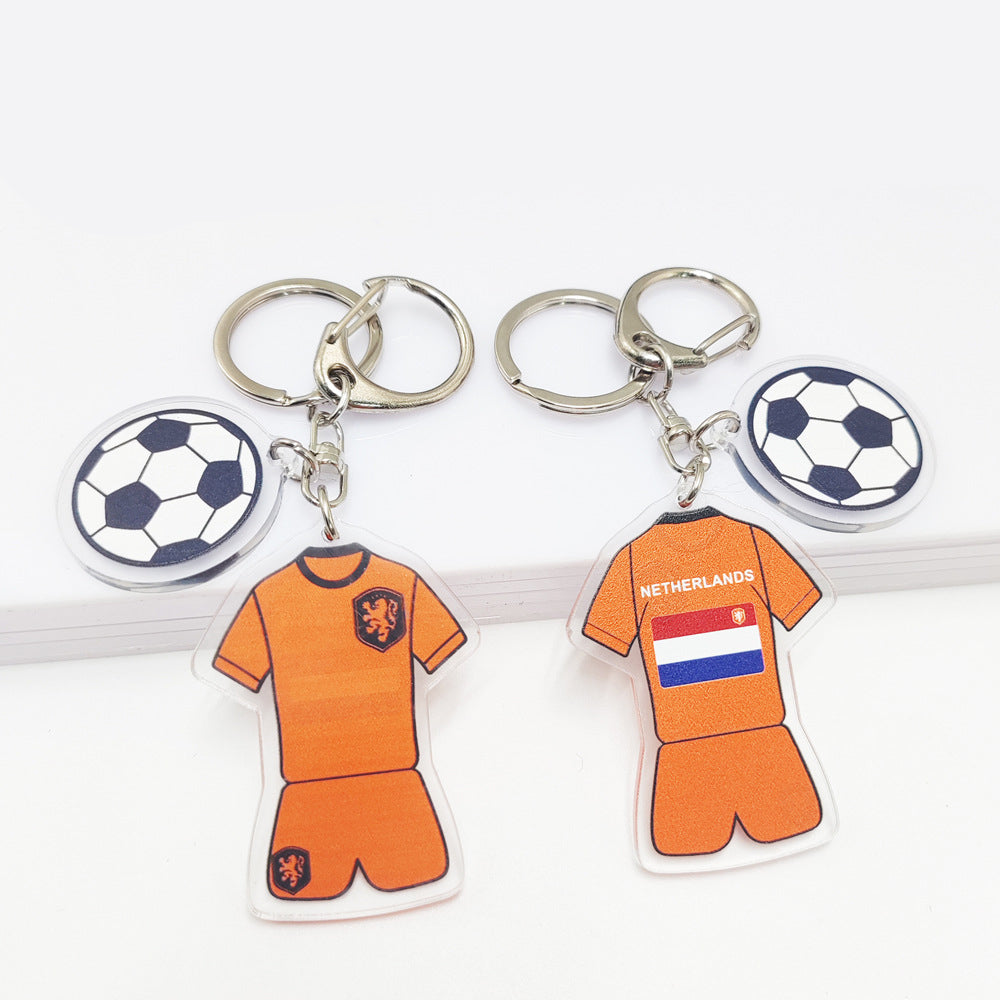 Germany France flag key chain with football pattern pendant, acrylic jersey design, American Smart EP souvenir for Qatar World Cup fans.