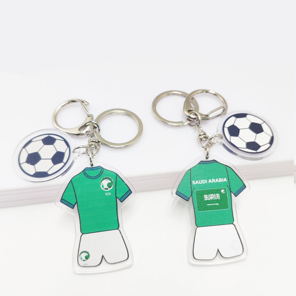 American Smart Qatar Football World Cup souvenir key chain featuring Germany and France flags with acrylic jersey and football pattern pendant.