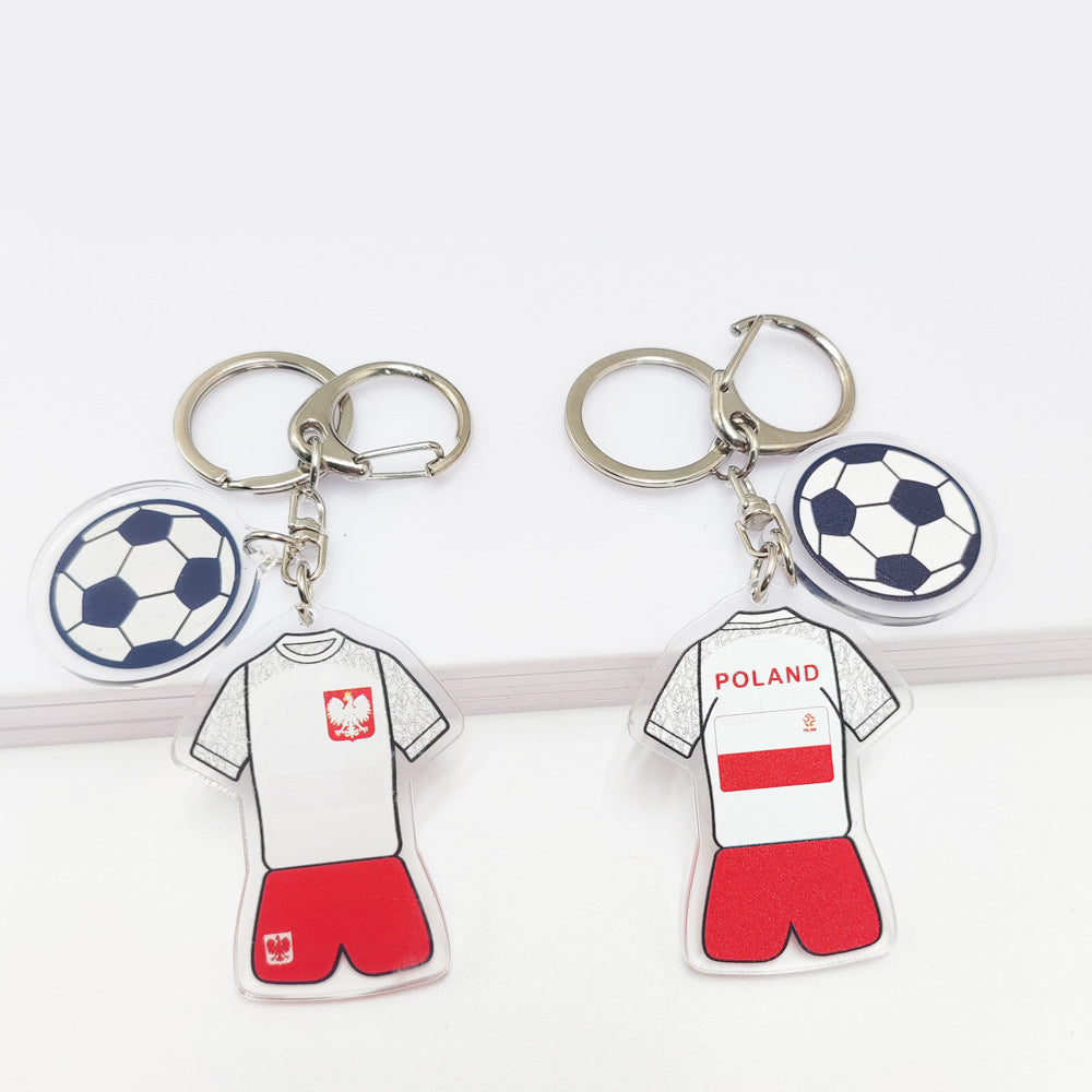 Acrylic football pattern key chain featuring Germany and France flags, with a jersey design souvenir for Qatar World Cup.