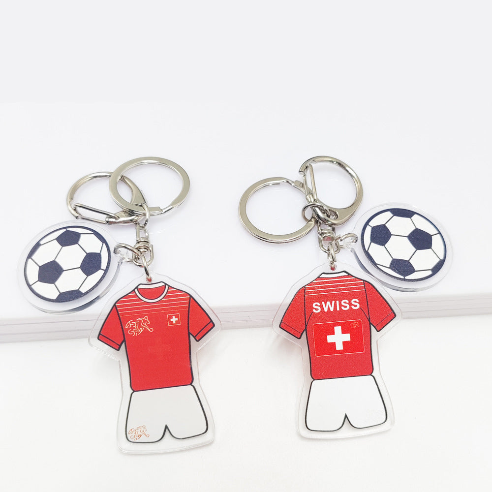 German and French flag key chain with acrylic jersey and football pattern pendant, representing Qatar World Cup souvenirs by American Smart EP.