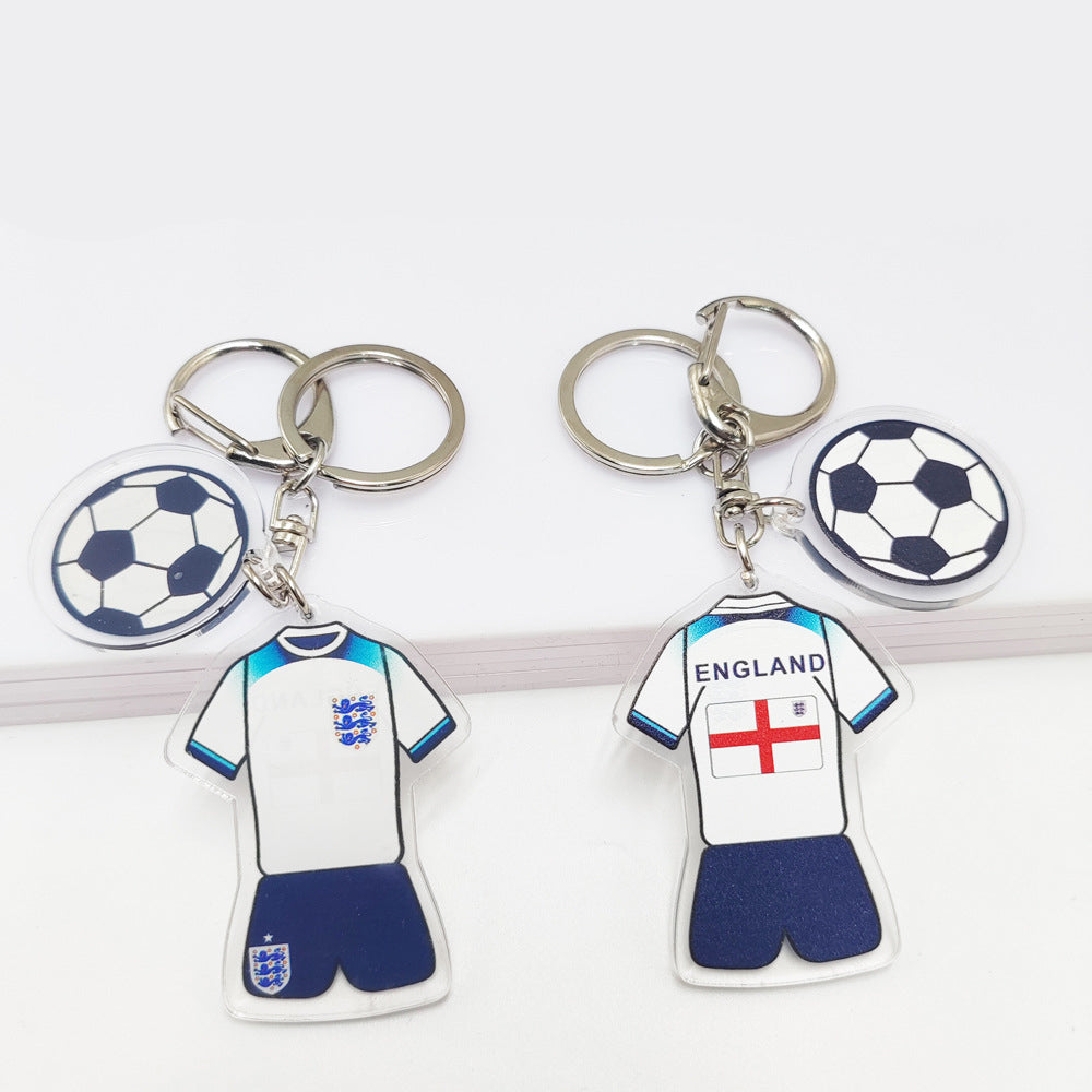 German and French flag key chain with acrylic football jersey pendant, featuring football pattern, by American Smart - EP.