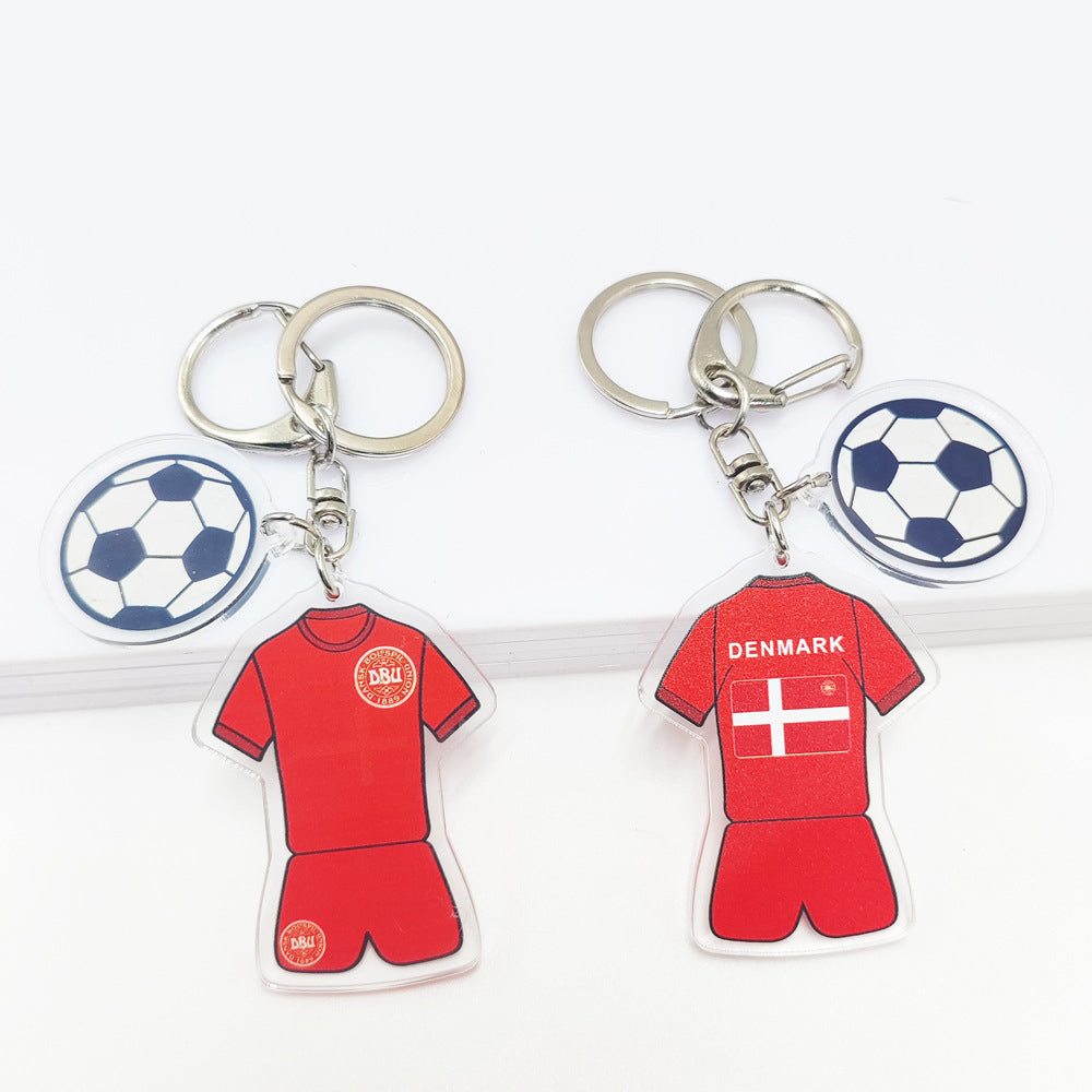 Acrylic Qatar World Cup key chain featuring Germany and France flags with football pattern pendant, branded by American Smart - EP