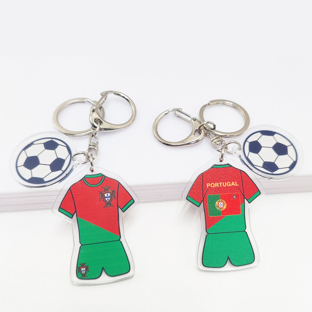 Acrylic Qatar Football World Cup souvenir key chain featuring Germany and France flags with football pattern pendant.