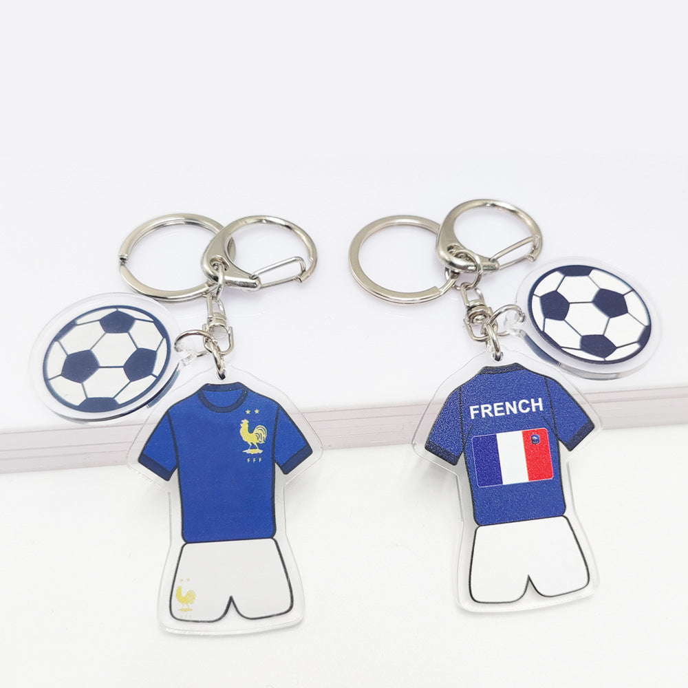 Acrylic Qatar Football World Cup souvenir key chain featuring Germany and France flags with football pattern pendant.