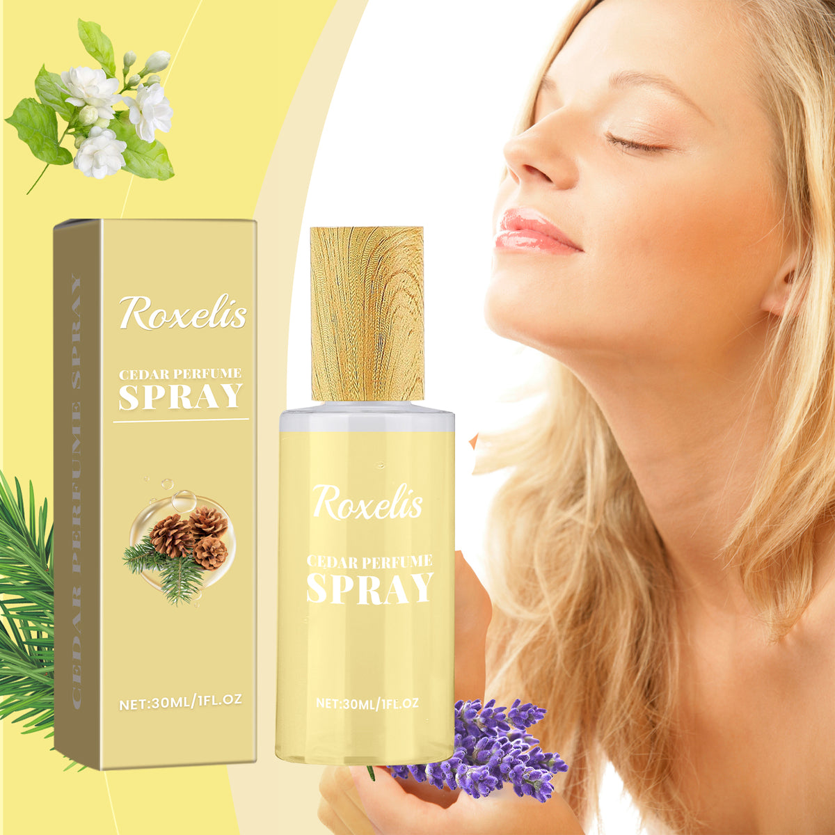American Smart Roxelis Cedar Eau De Toilette with natural wood and floral notes, elegant and romantic fragrance for a fresh, glowing scent.