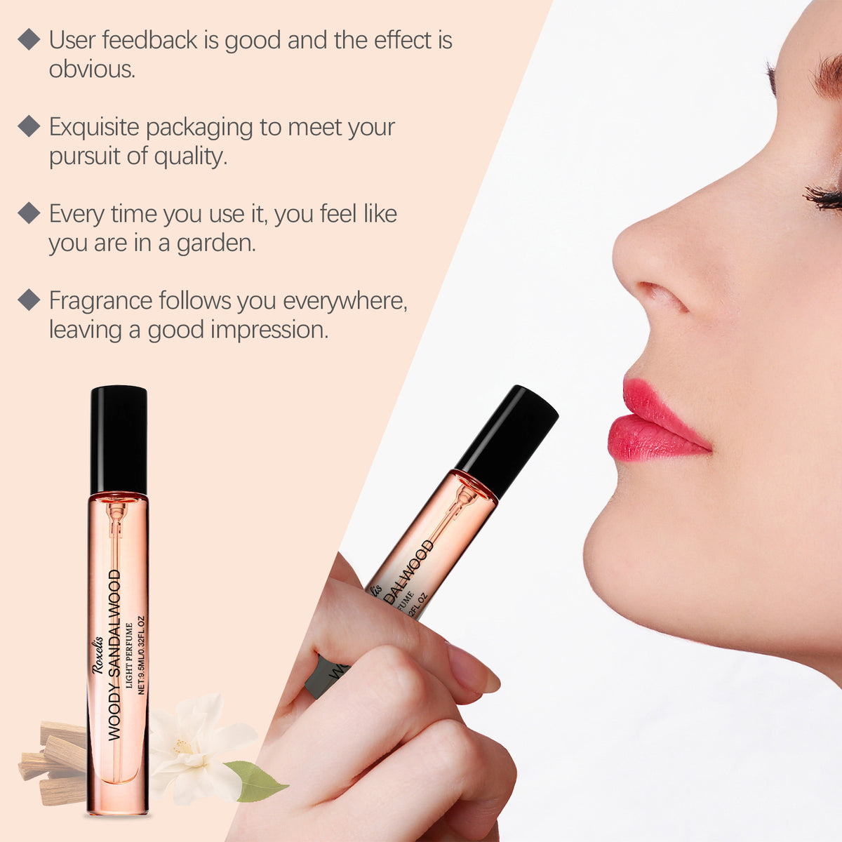 Women's Wood Sandalwood Eau De Toilette fragrance by American Smart, featuring natural fresh wood sandalwood scent on a wrist.