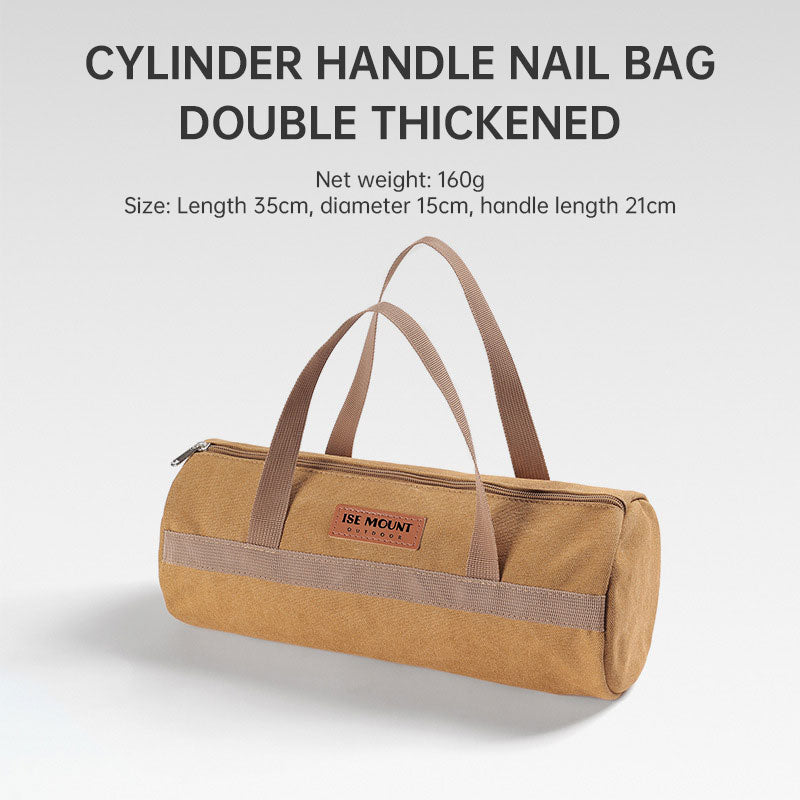Portable outdoor camping accessories storage bag with tent wind rope nail tool compartments, cylindrical design by American Smart EP