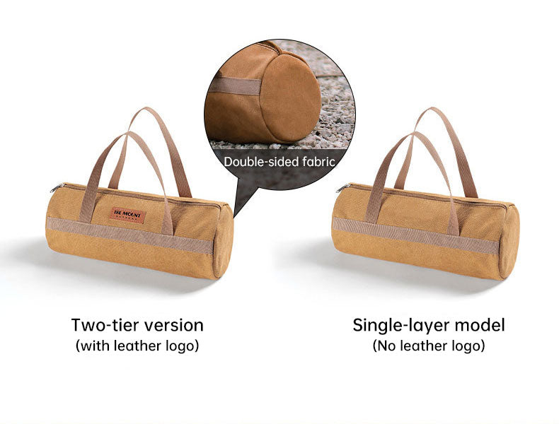 American Smart outdoor camping accessories storage bag with tent wind rope nail tools in a portable cylindrical design.
