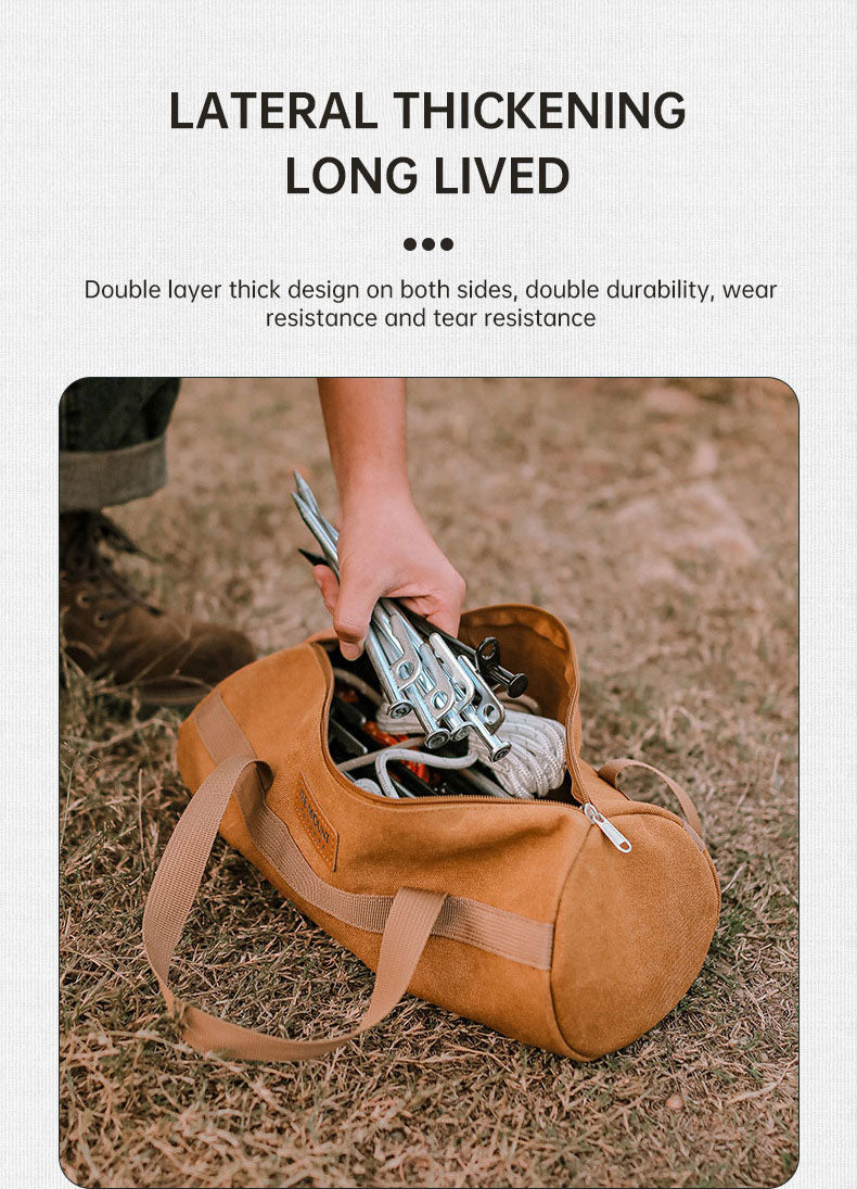 Portable outdoor camping accessories storage bag with tent wind rope nails and tools, cylindrical design by American Smart - EP