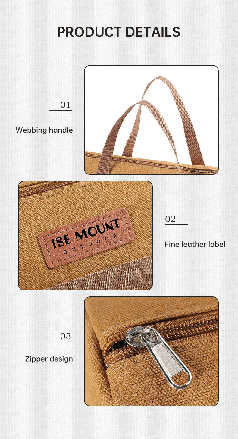 American Smart outdoor camping accessories storage bag with tent wind rope nail tool compartments, portable cylinder design.