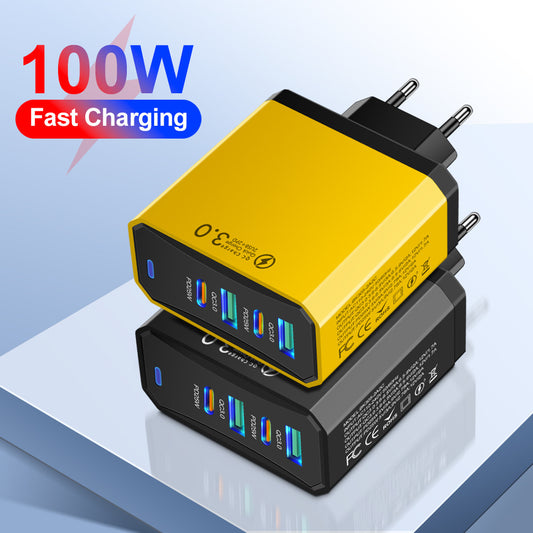 American Smart EP four-in-one 2USB and 2PD mobile phone and tablet charger with European, American, and British plug standards.