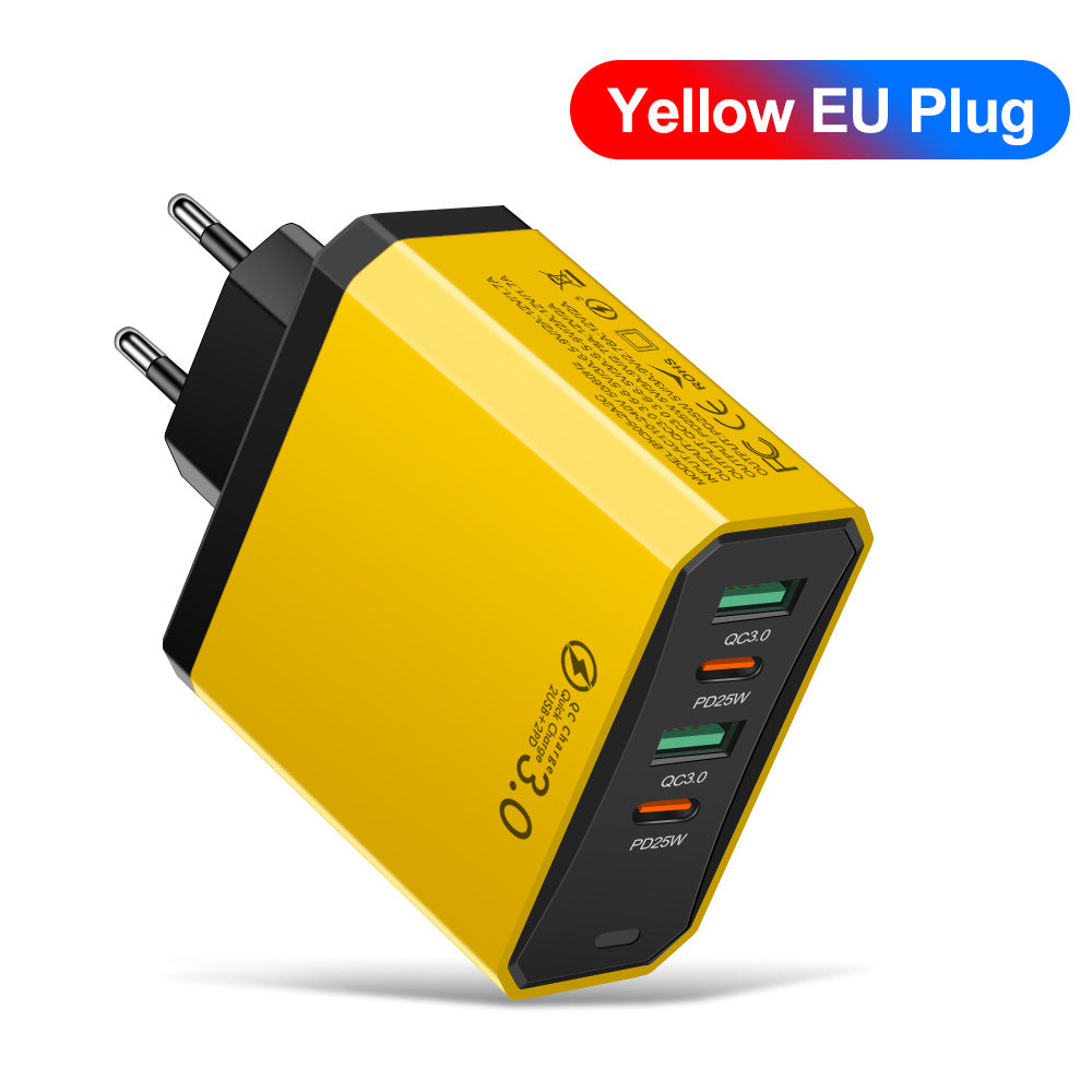 American Smart Four-in-One 2USB and 2PD mobile phone and tablet charger with European, American, and British standard plugs.