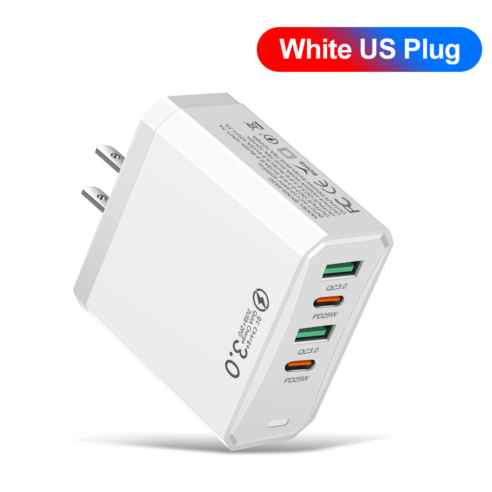 Four-in-one American Smart EP mobile phone and tablet charger with 2 USB and 2 PD ports, compatible with European, American, and British outlets.