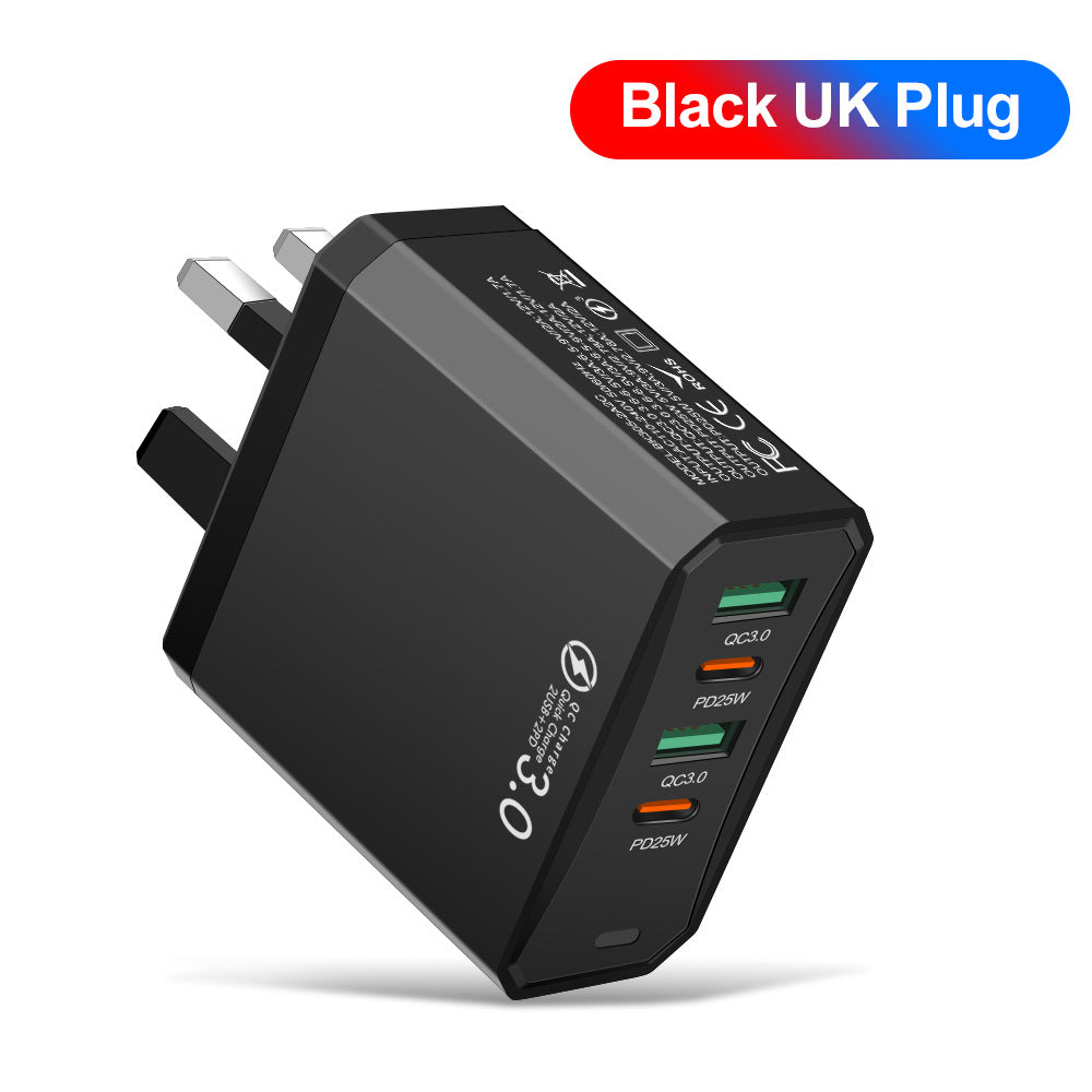 Four-in-one American Smart EP mobile phone charger with 2 USB ports, 2 PD ports, compatible with European, American, and British outlets.
