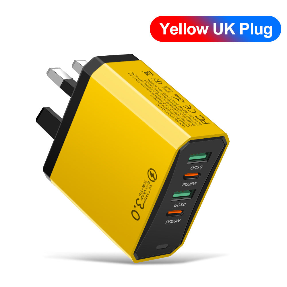 Four-in-one American Smart EP mobile phone and tablet charger with 2 USB and 2 PD ports, compatible with European, American, and British outlets.