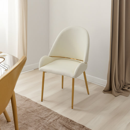 Dining Chair with PU Leather Beige color metal legs (Set of 2)（Foam + Beige + Meta） - American Smart