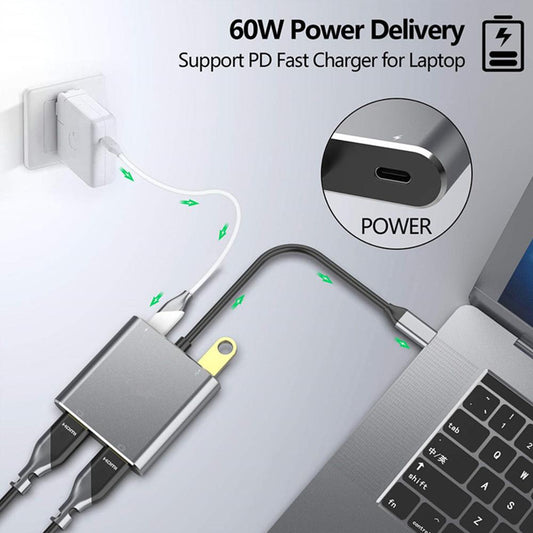 American Smart EP Type-C hub with dual HDMI, USB 3.0 ports, and Power Delivery for laptops and mobile devices.