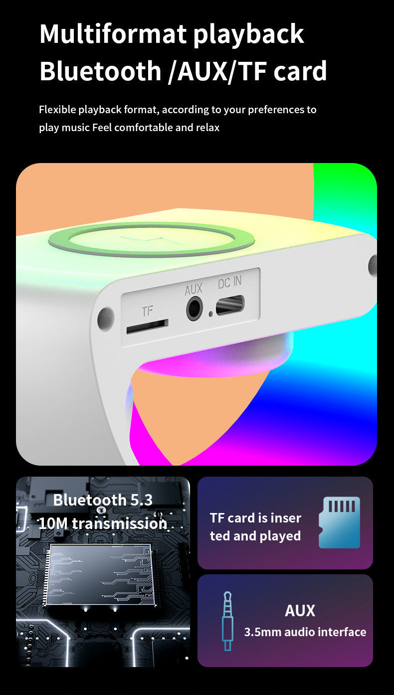 Bluetooth Speaker G63 Colorful Lights Clock Wireless Charging Multifunctional Bluetooth Speaker Colorful Atmosphere Alarm Clock - American Smart