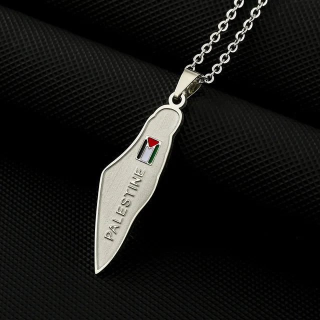 Stainless steel Palestine map necklace for men and women