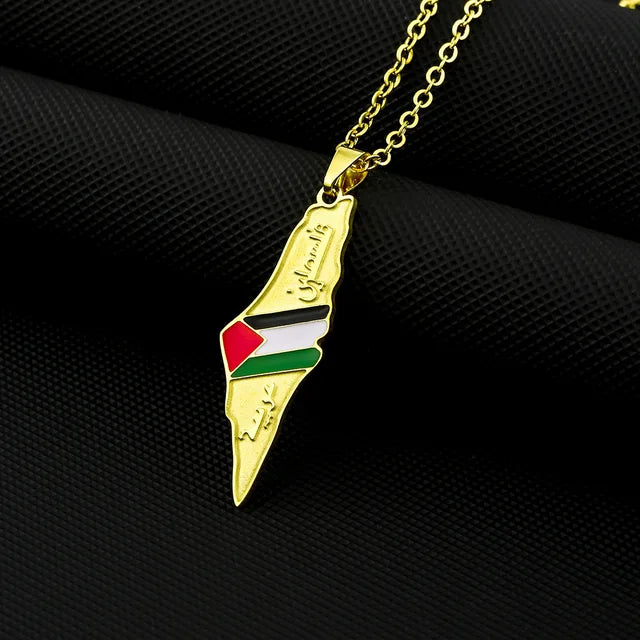 Stainless steel Palestine map necklace for men and women