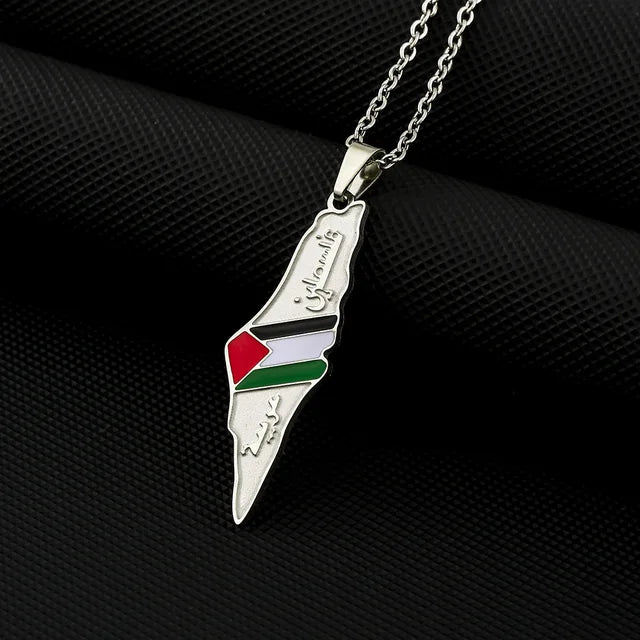 Stainless steel Palestine map necklace for men and women