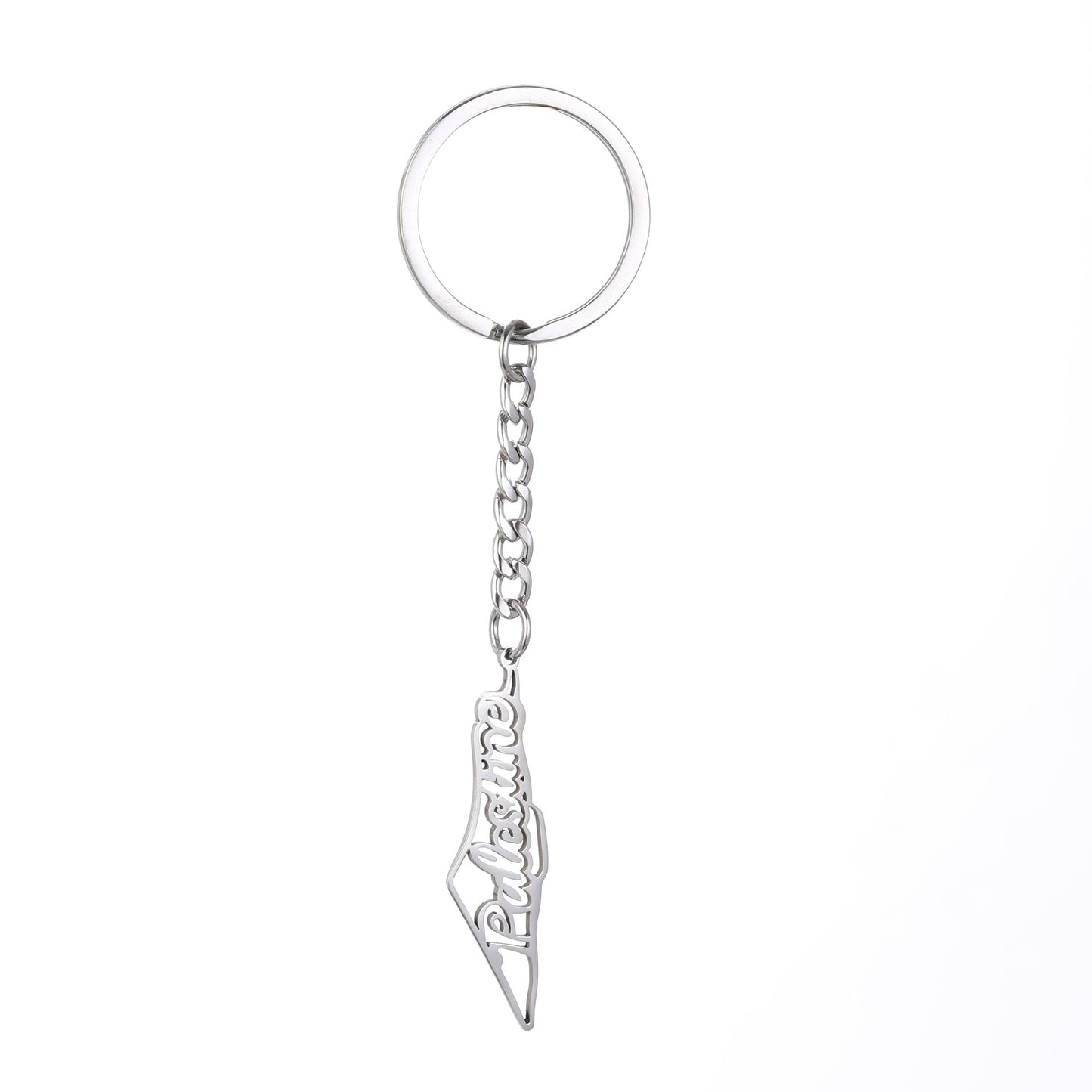 Stainless steel keychain with Palestine map flag design, featuring drip oil finish, suitable for men's and women's keys.