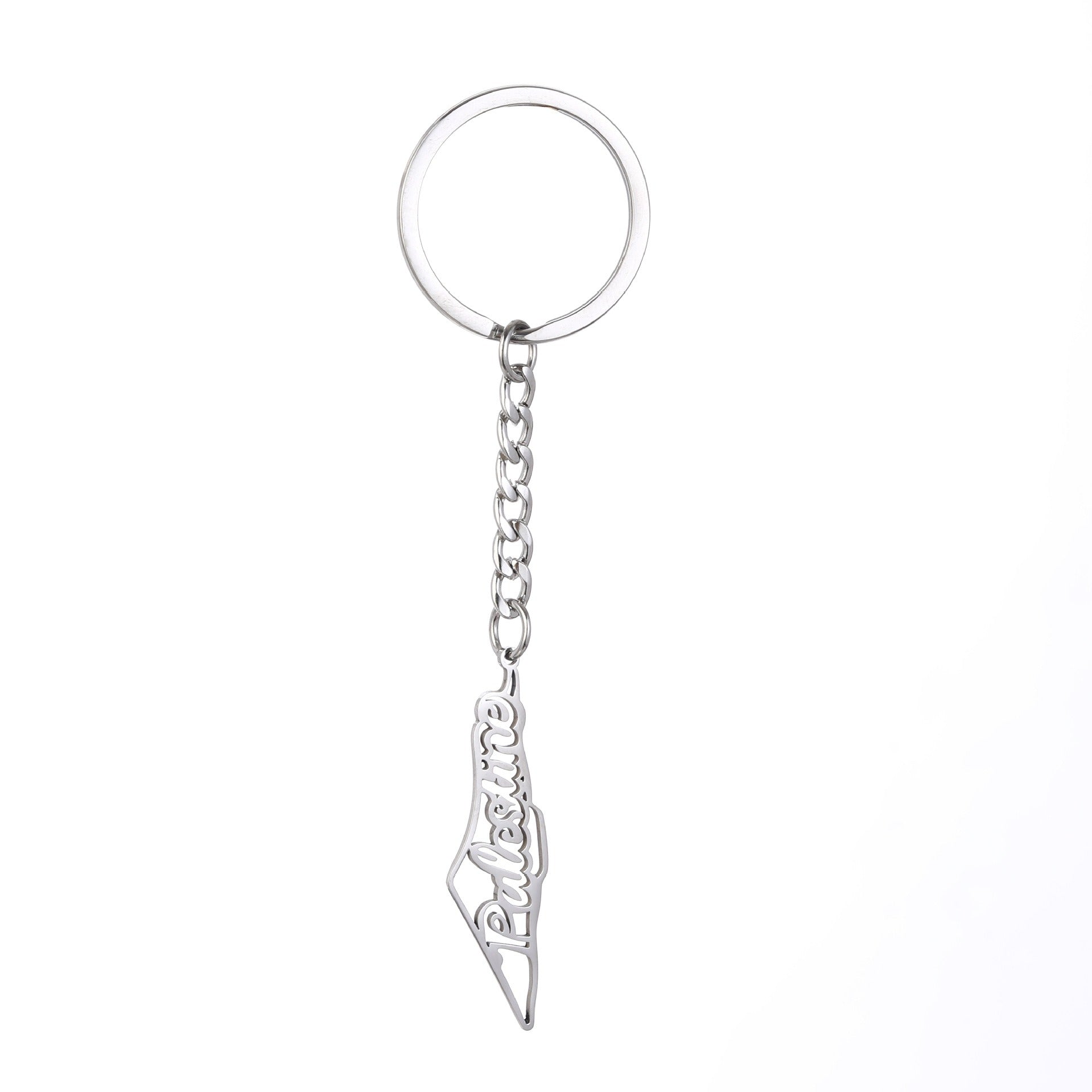 Stainless steel keychain with Palestine map flag design, featuring drip oil finish, suitable for men's and women's keys.
