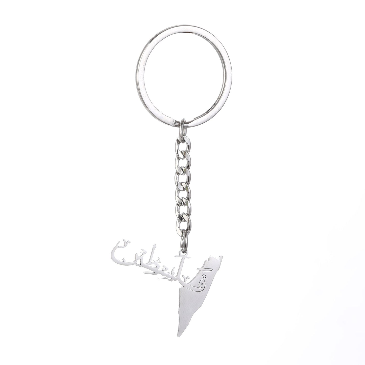 Stainless steel keychain featuring Palestine map flag design, suitable for men and women, with drip oil finish.