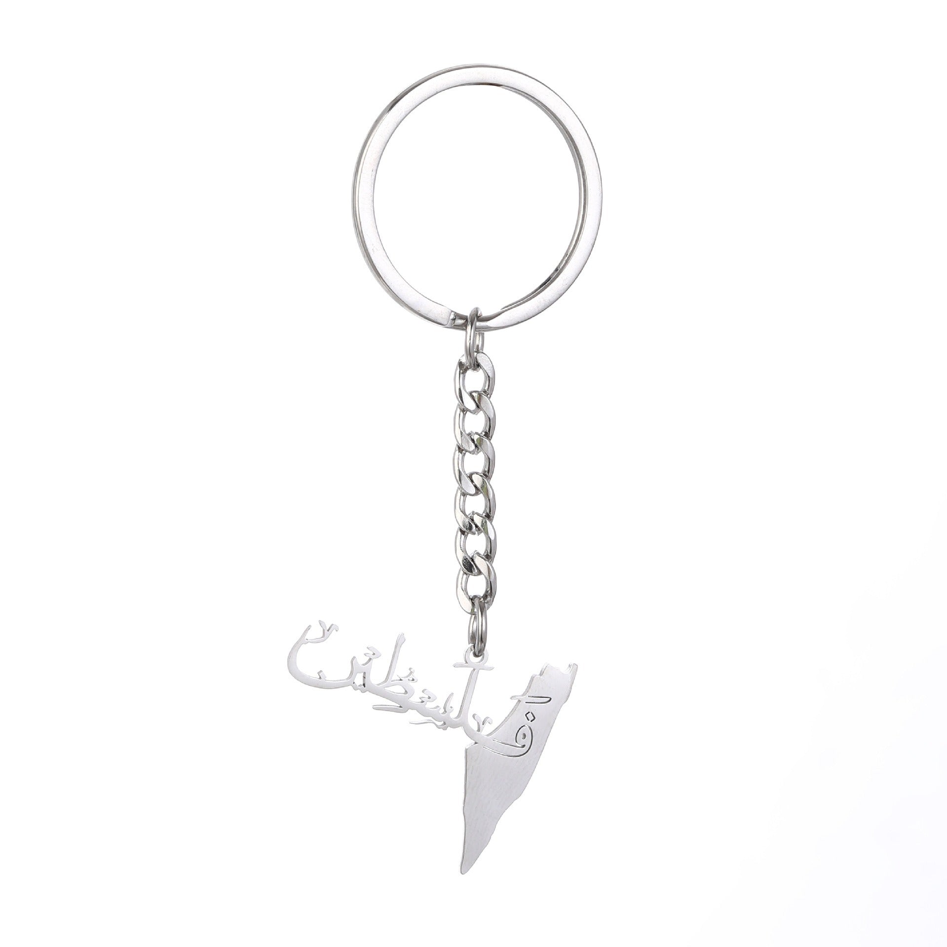 Stainless steel keychain featuring Palestine map flag design, suitable for men and women, with drip oil finish.