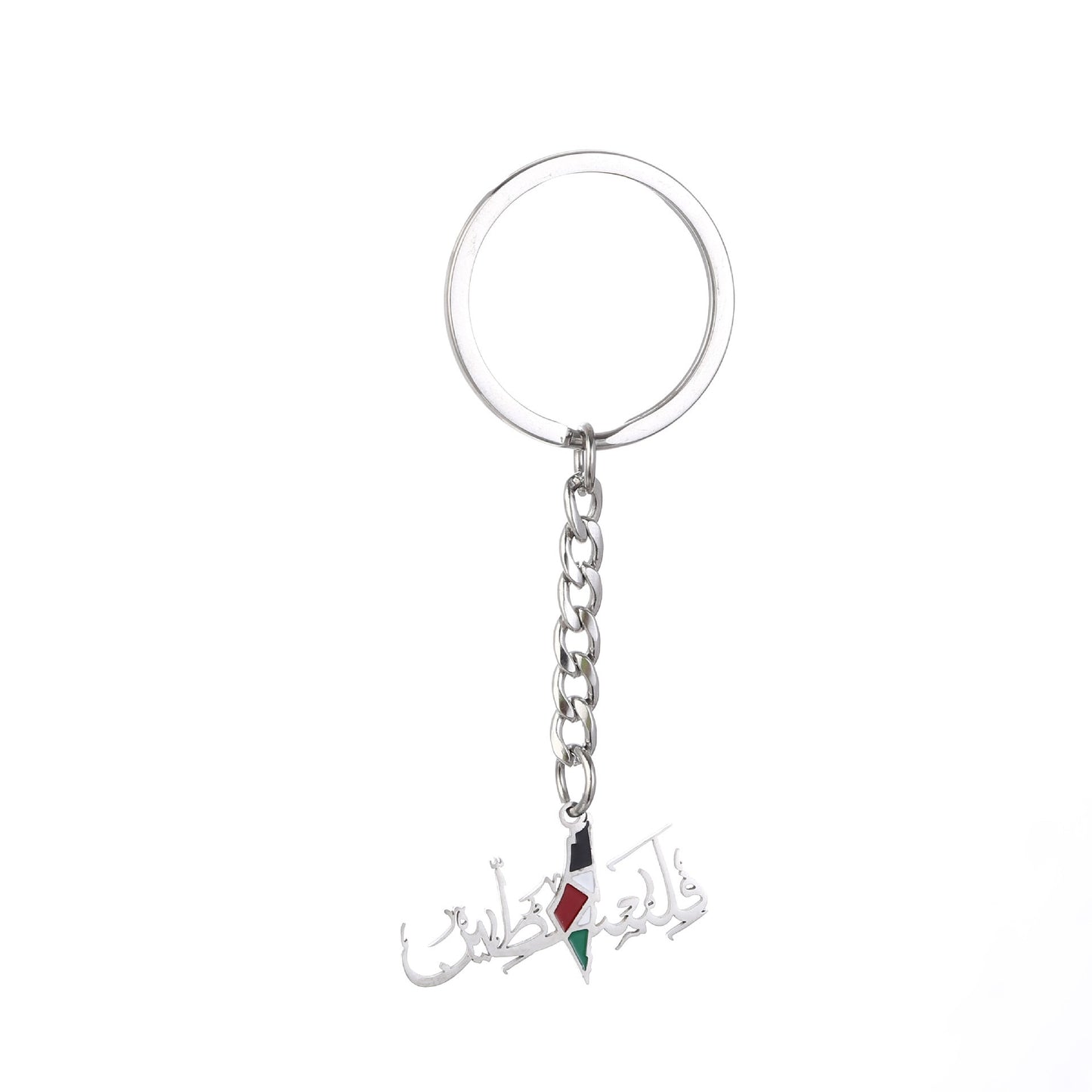 Stainless steel Palestine map flag drip oil keychain with American Smart EP branding, suitable for men and women.