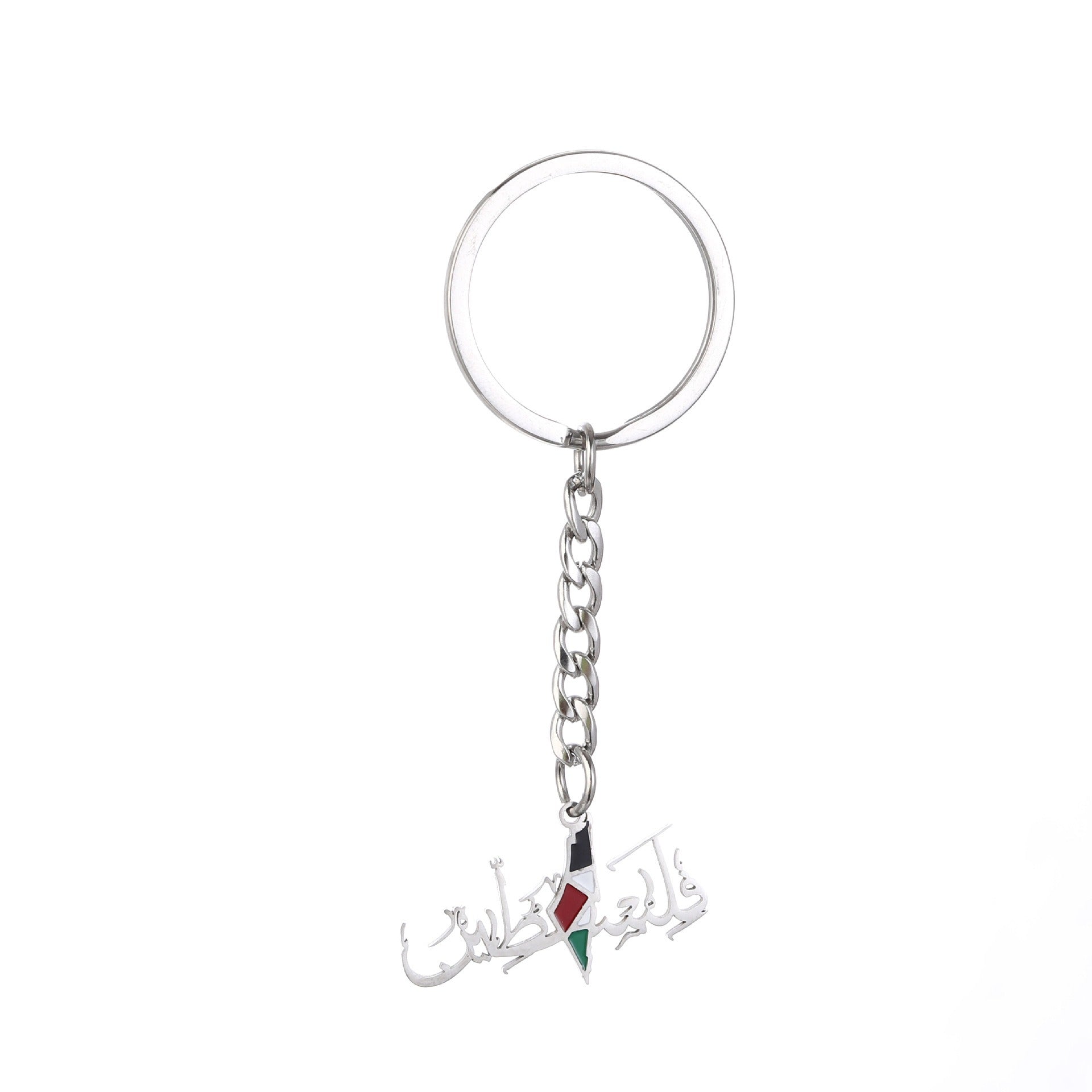 Stainless steel Palestine map flag drip oil keychain with American Smart EP branding, suitable for men and women.