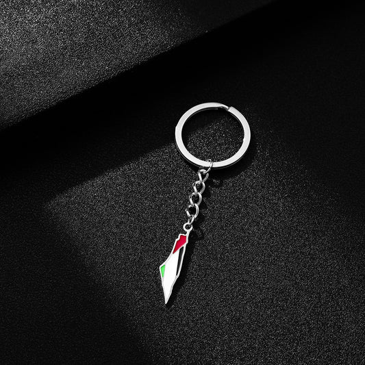 Palestine map flag keychain with stainless steel chain, ethnic style accessories for men and women, versatile decorative keychain.