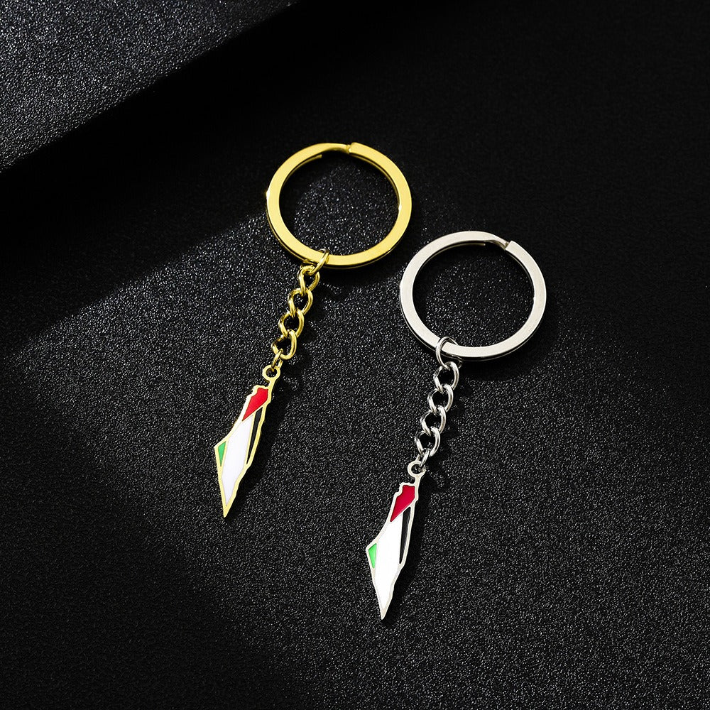 Palestine map flag keychain accessory with stainless steel design, featuring ethnic style decoration for men and women.
