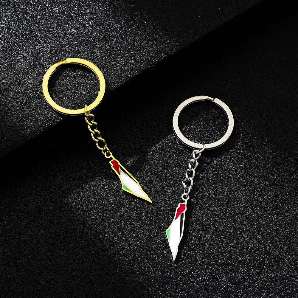 Palestine map flag keychain with stainless steel accents, ethnic style accessories for men and women, versatile decorative item