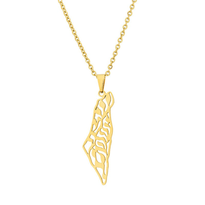 Palestine map pendant necklace by American Smart EP, geometric shape jewelry for men and women, silver-tone metal design.