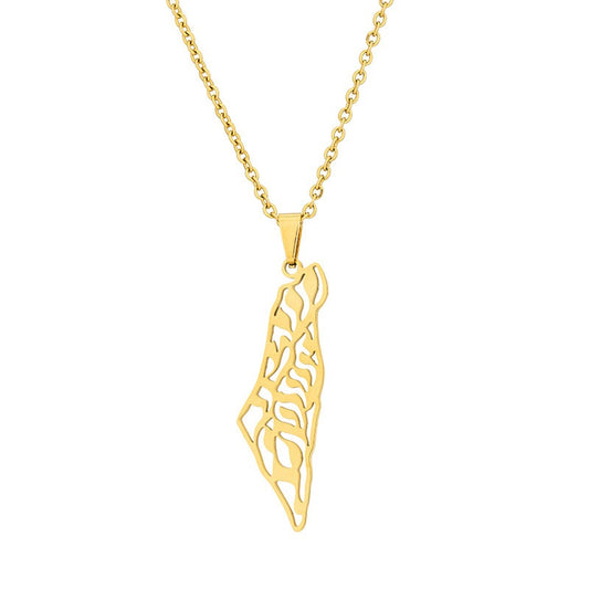 Palestine map pendant necklace by American Smart EP, geometric shape jewelry for men and women, silver-tone metal design.