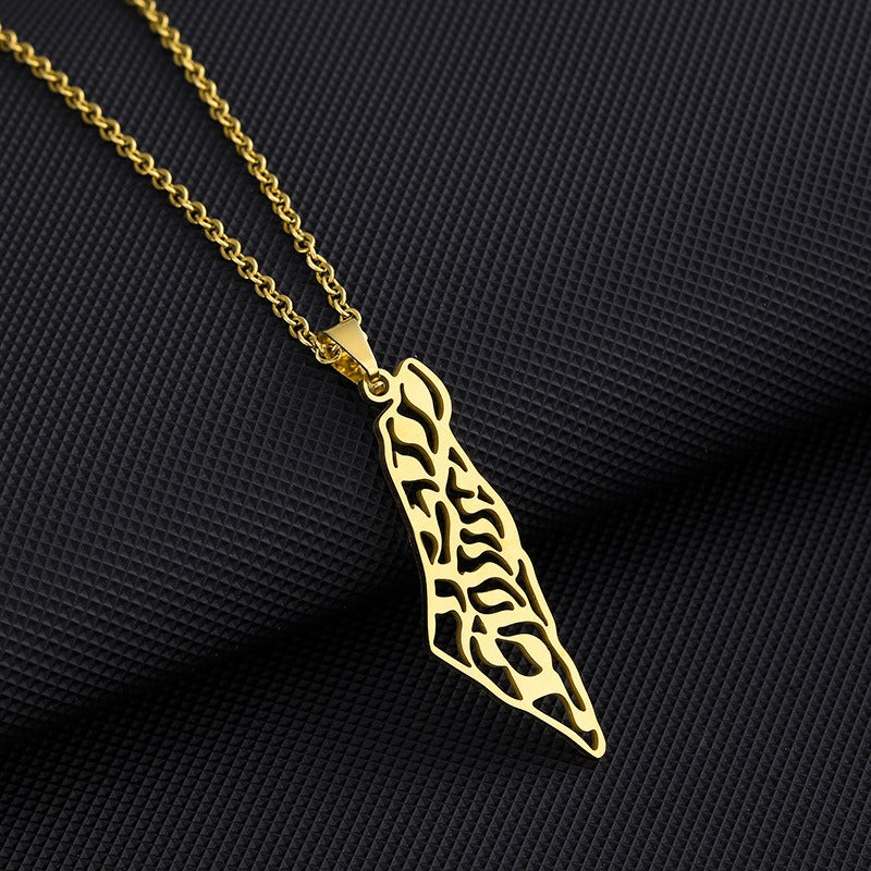 Palestine map pendant necklace by American Smart - EP, featuring a geometric shape design for men and women.