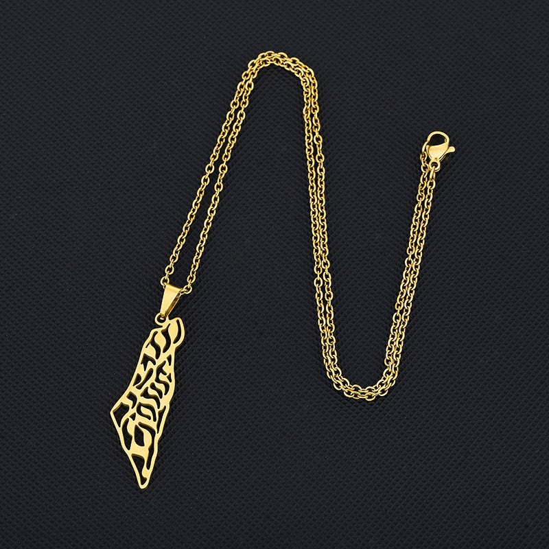 Palestine map pendant necklace by American Smart EP, featuring a universal geometric shape for men and women.
