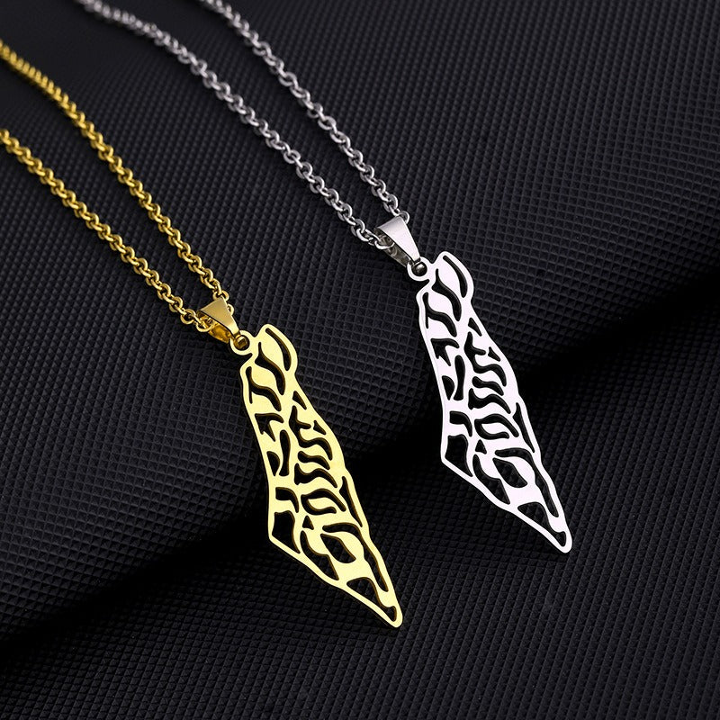 Palestine map pendant necklace by American Smart EP featuring a geometric shape for men and women, showcasing a stylish jewelry design.