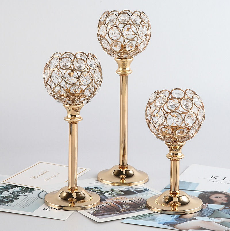 European mini crystal candlestick by American Smart - EP, metal ornament for wedding, hotel, or home candlelight decor.