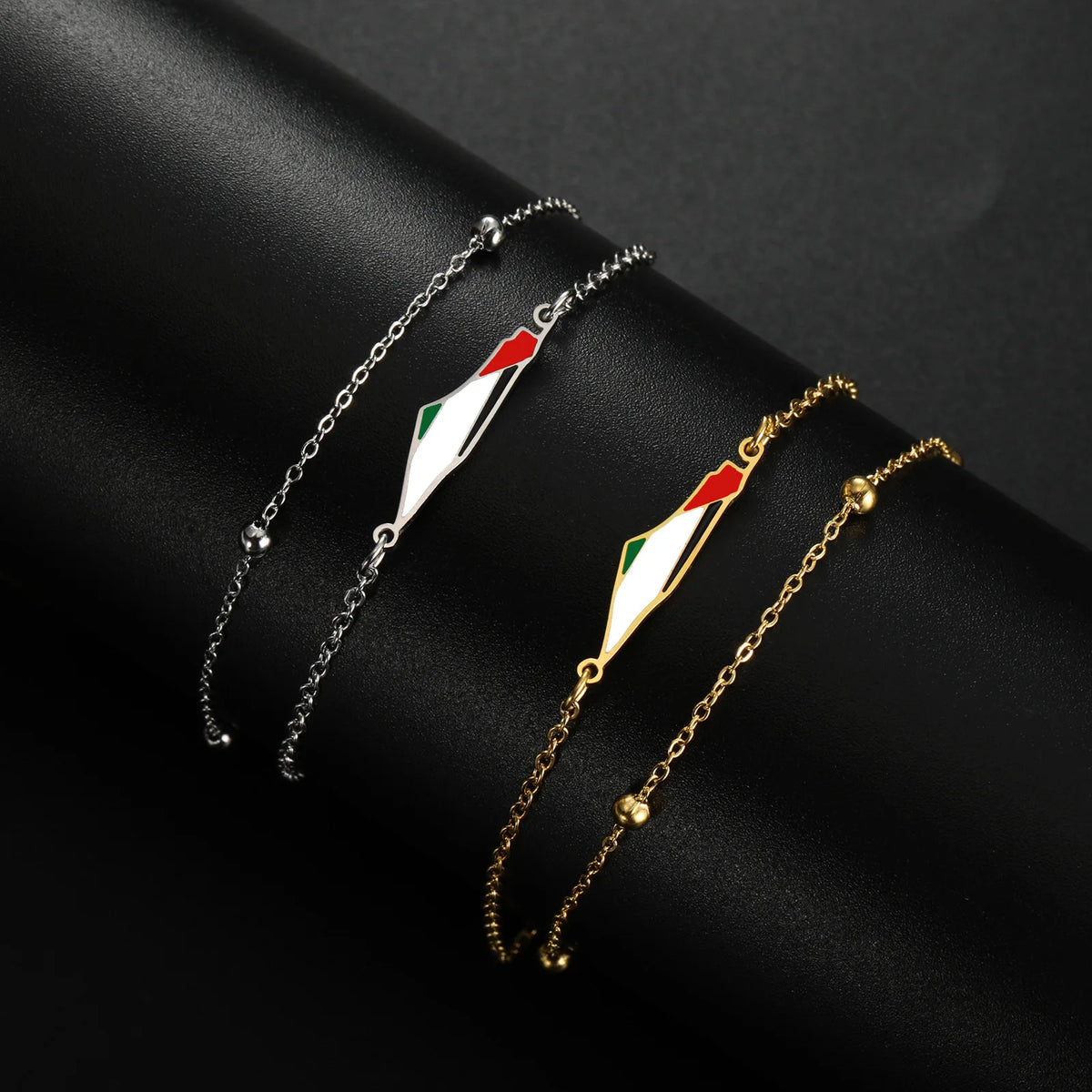 Stainless steel drip oil Israel and Palestine map pendant double-layer round bead bracelet