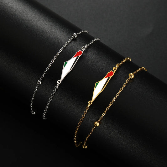Stainless steel drip oil Israel and Palestine map pendant double-layer round bead bracelet