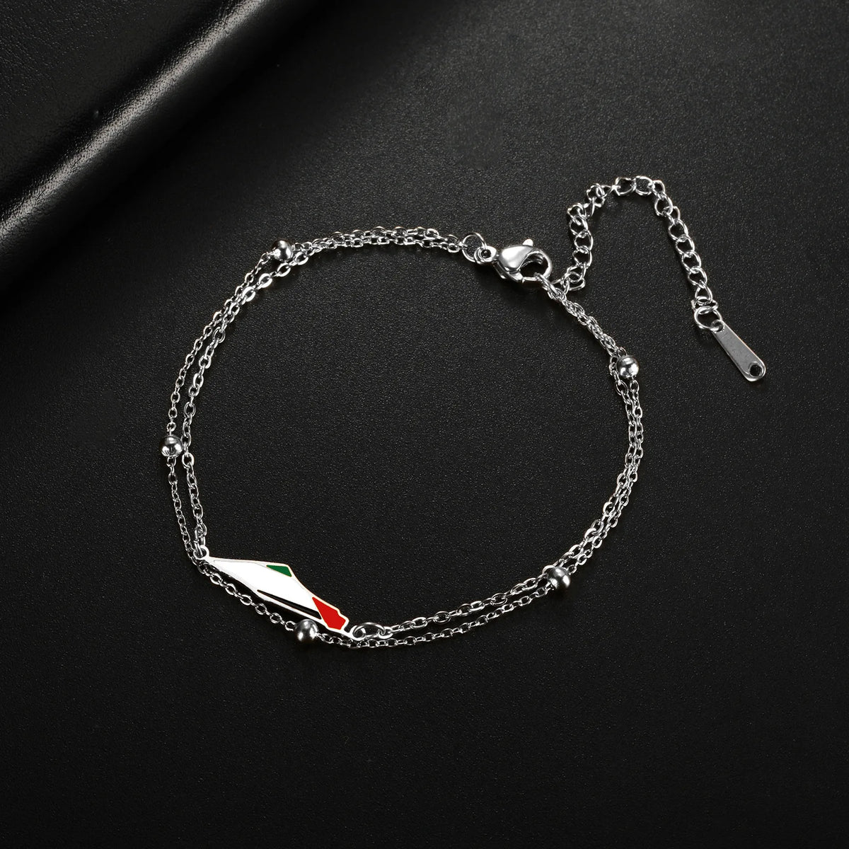 Stainless steel drip oil Israel and Palestine map pendant double-layer round bead bracelet