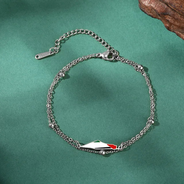 Stainless steel drip oil Israel and Palestine map pendant double-layer round bead bracelet