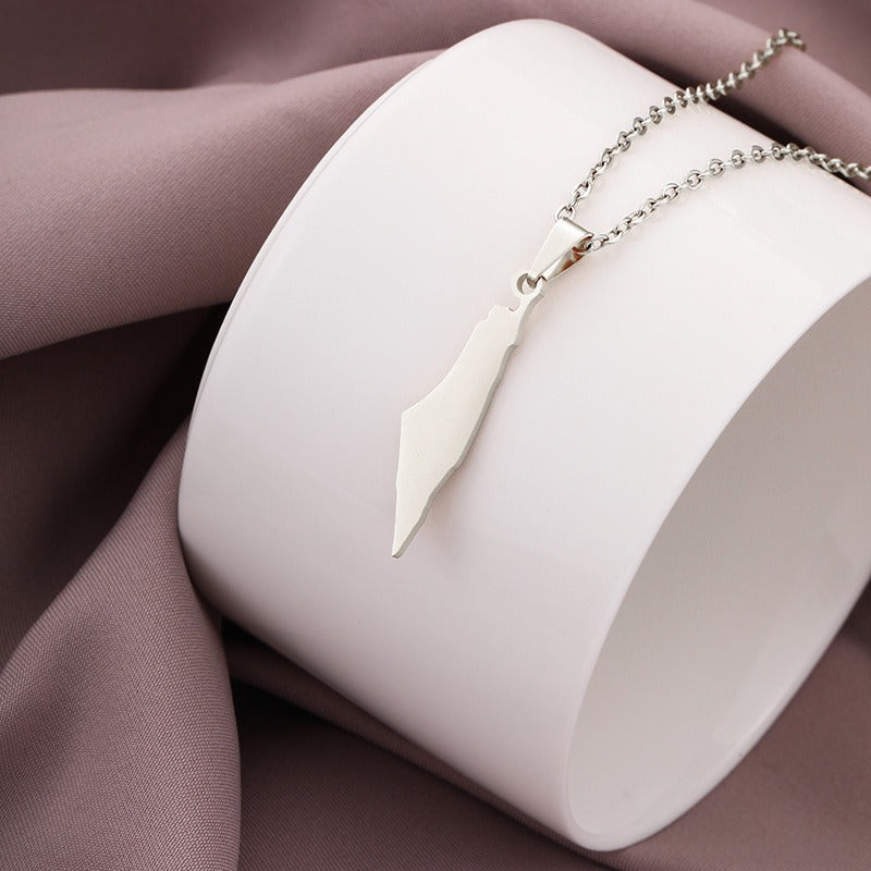 Stainless steel Palestine pendant necklace with fashion personality design, featuring intricate details on a sleek chain.