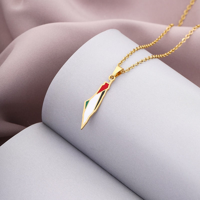 Palestine pendant necklace in stainless steel with fashion personality design by American Smart EP, displayed on a neutral background.